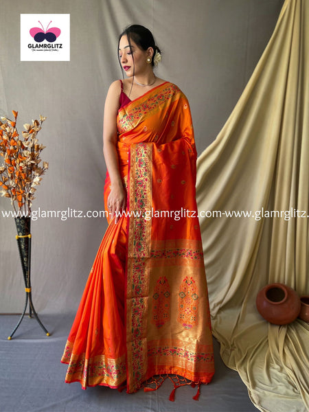 ORANGE PURE PAITHANI SILK SAREE