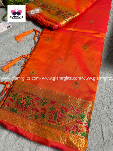 ORANGE PURE PAITHANI SILK SAREE