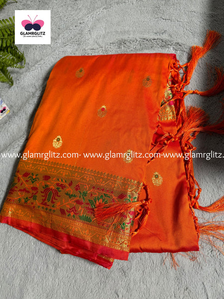 ORANGE PURE PAITHANI SILK SAREE