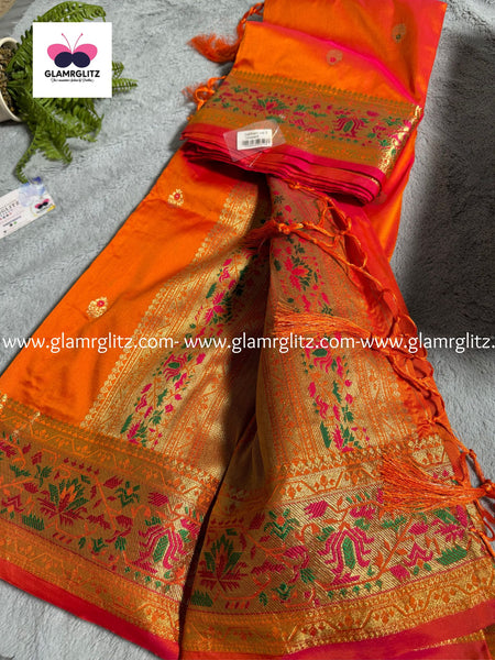 ORANGE PURE PAITHANI SILK SAREE