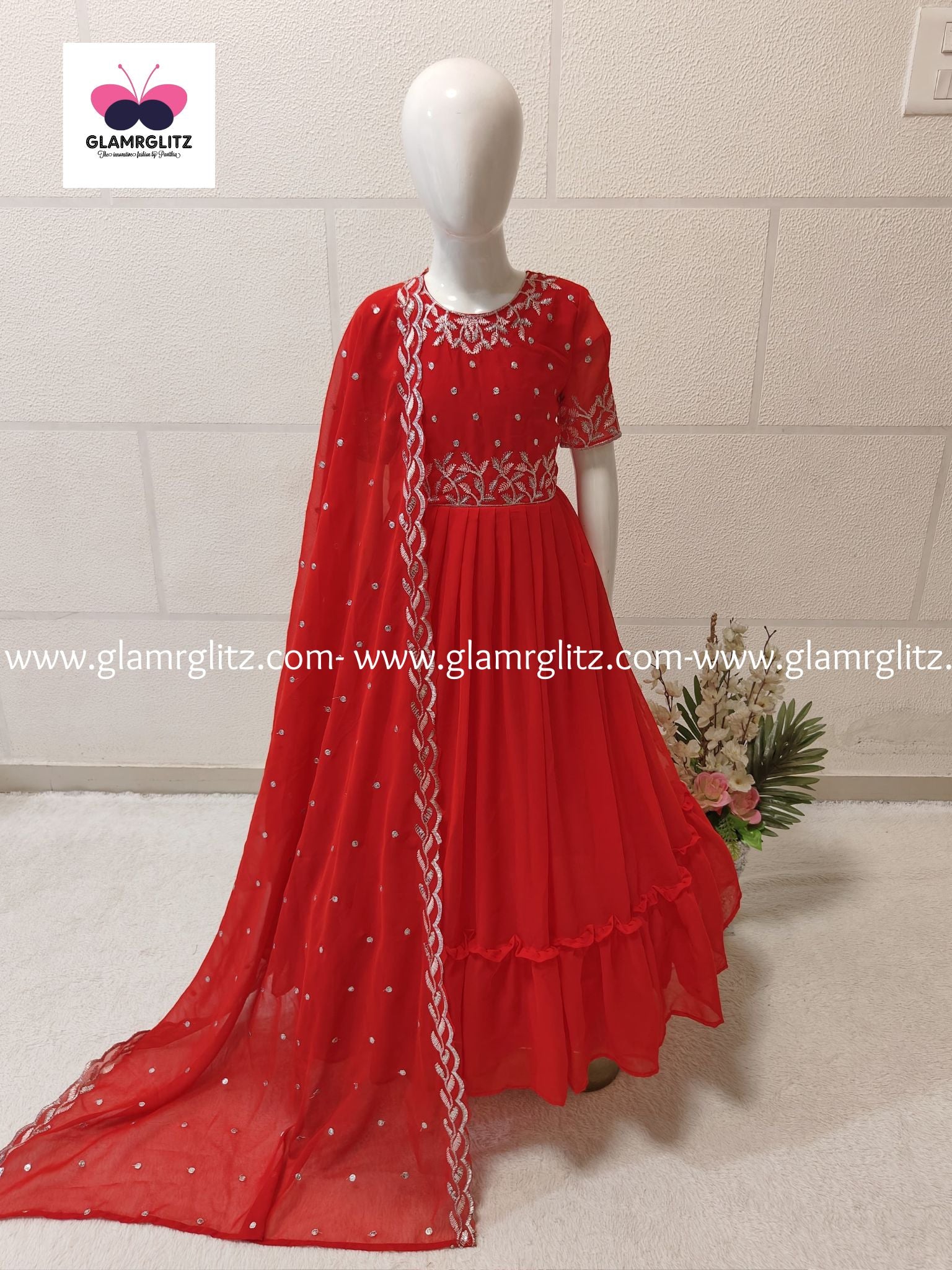 Kids Designer Embroidery sequence Work Gown