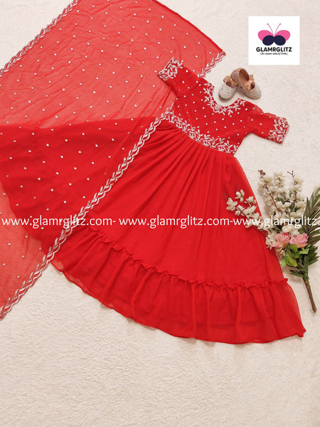 Kids Designer Embroidery sequence Work Gown