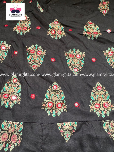 Elegant Black Long cotton Anarkali with Red Dupatta