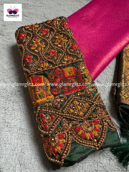 Kubera Softy Silk Saree with Aari work Blouse Pieces