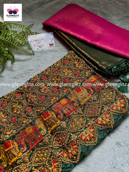 Kubera Softy Silk Saree with Aari work Blouse Pieces