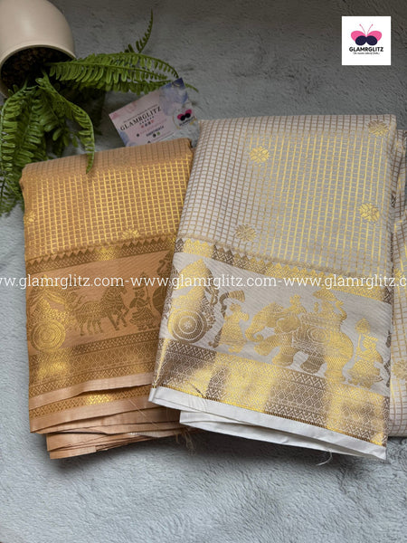 Semi Kanji Silk Saree – Pallaku & Check Design