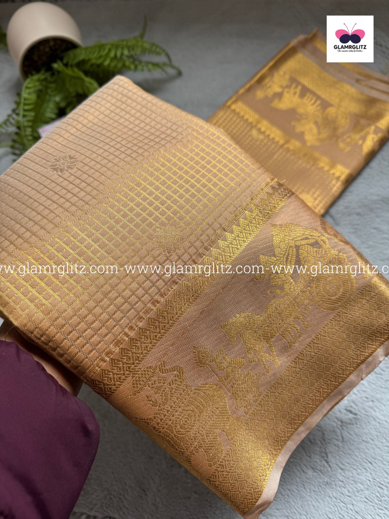 Semi Kanji Silk Saree – Pallaku & Check Design