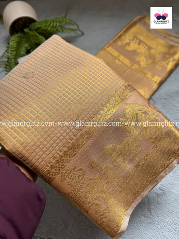 Semi Kanji Silk Saree – Pallaku & Check Design