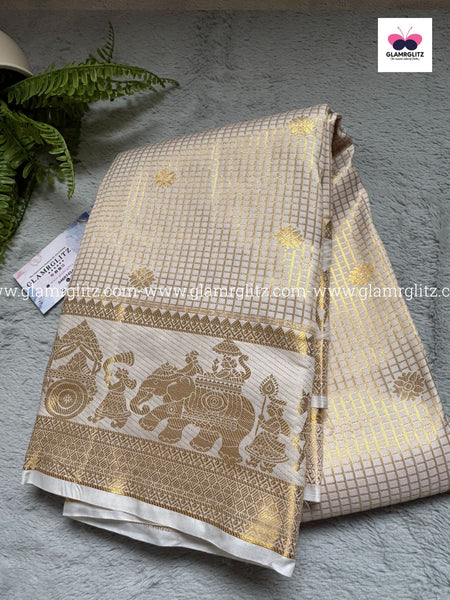 Semi Kanji Silk Saree – Pallaku & Check Design