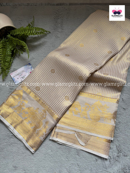 Semi Kanji Silk Saree – Pallaku & Check Design