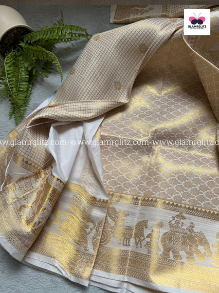 Semi Kanji Silk Saree – Pallaku & Check Design