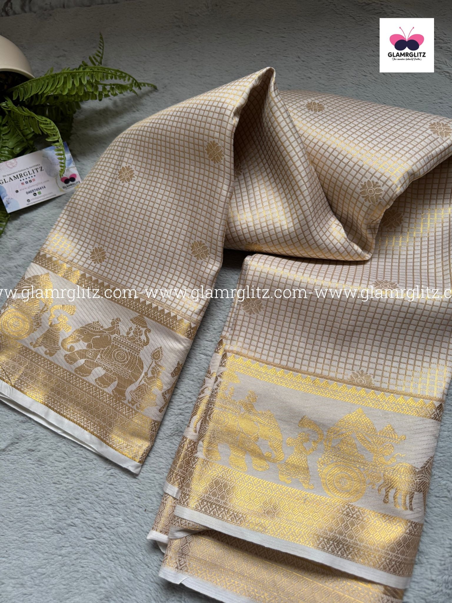 Semi Kanji Silk Saree – Pallaku & Check Design