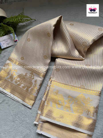 Semi Kanji Silk Saree – Pallaku & Check Design