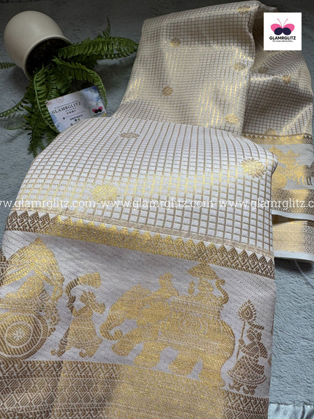 Semi Kanji Silk Saree – Pallaku & Check Design