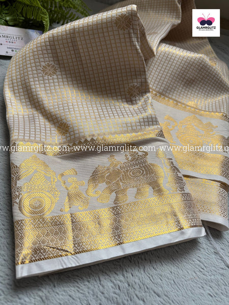 Semi Kanji Silk Saree – Pallaku & Check Design