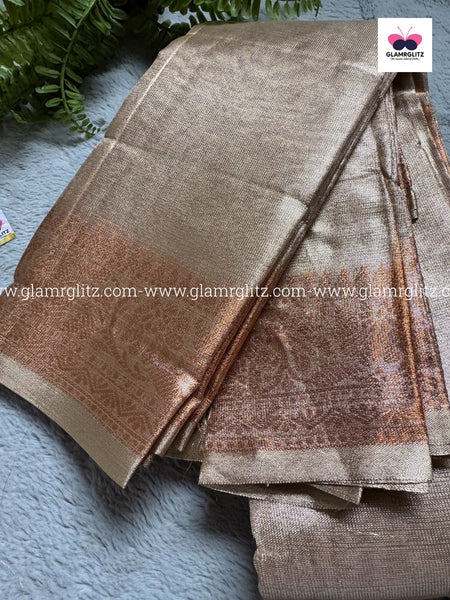 Kerala Tissue Saree – Golden Copper Glow