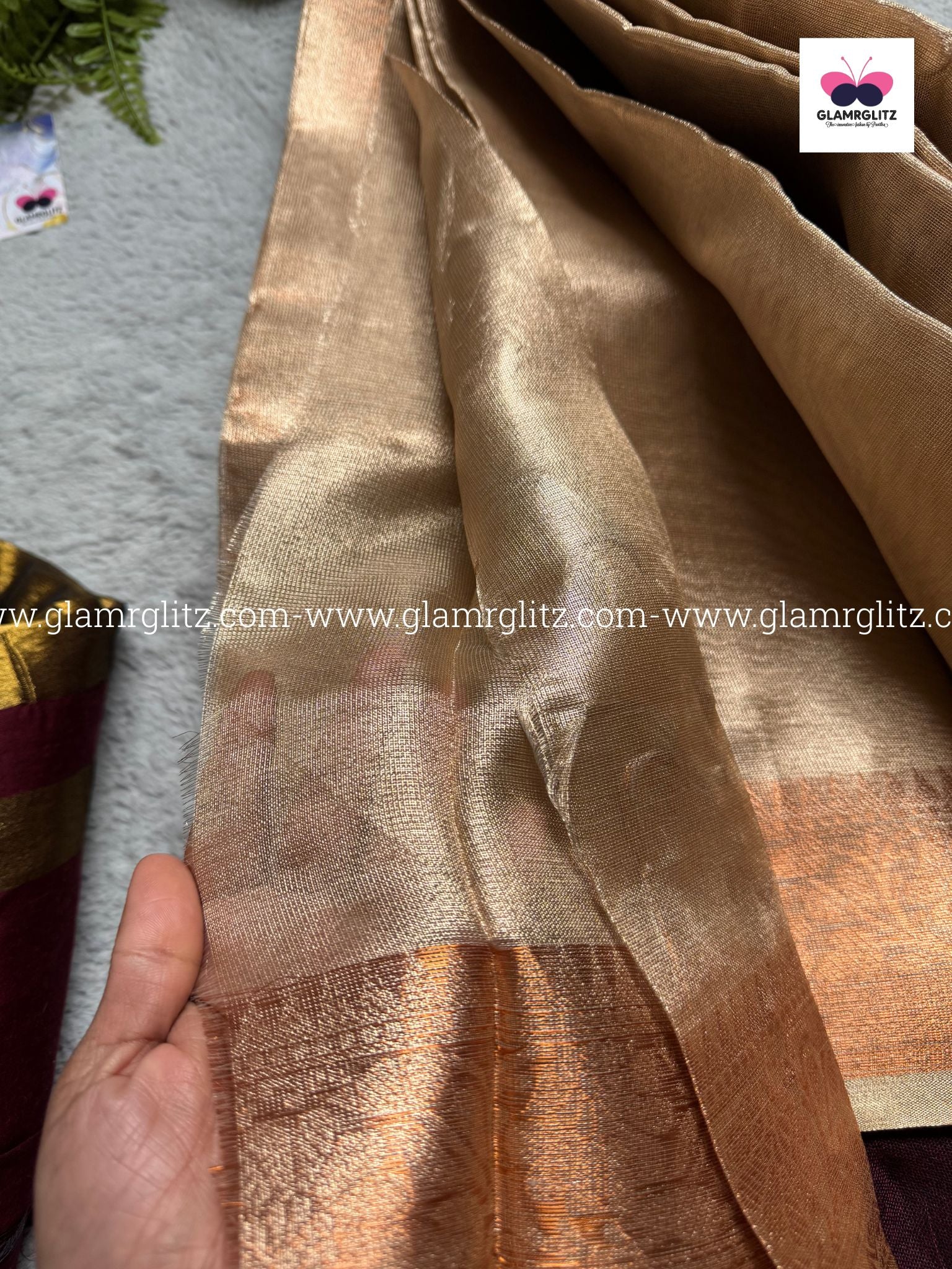 Kerala Tissue Saree – Golden Copper Glow