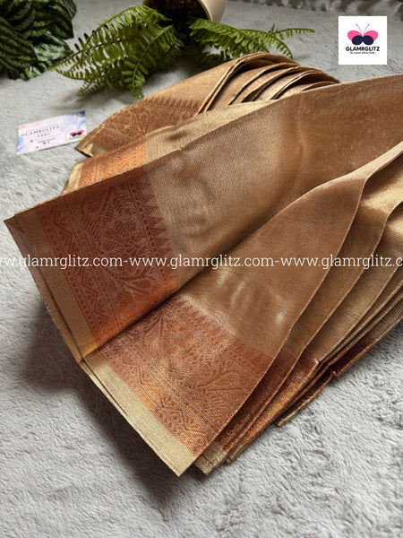 Kerala Tissue Saree – Golden Copper Glow