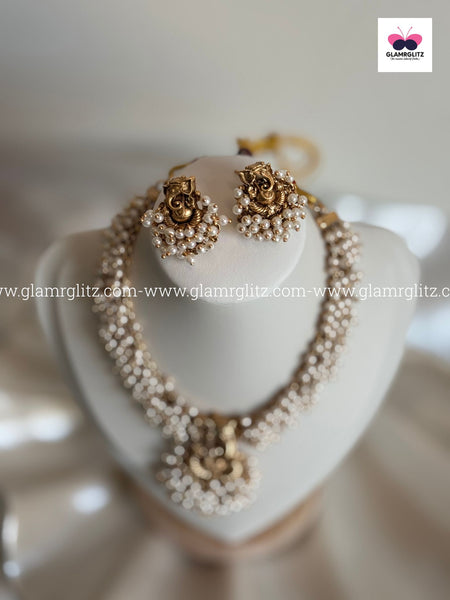 Ganesha Necklace Set with Bead Work with  Earrings