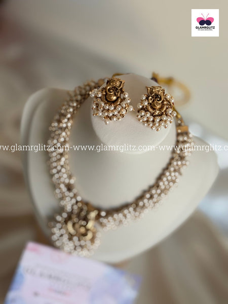 Ganesha Necklace Set with Bead Work with  Earrings
