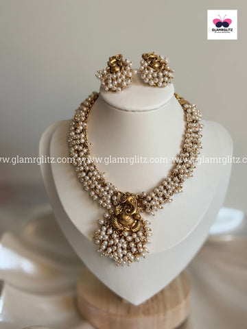 Ganesha Necklace Set with Bead Work with  Earrings