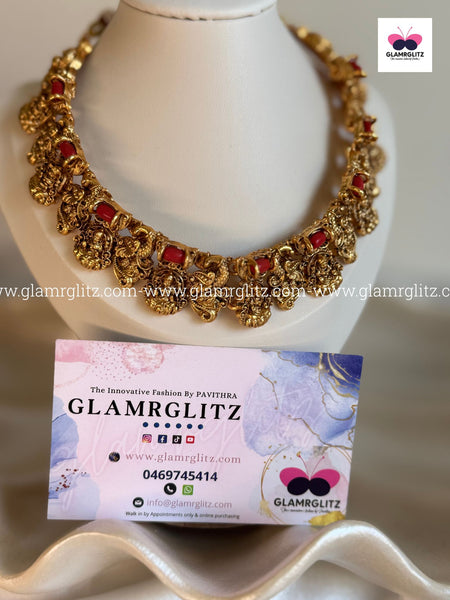 Laxmi Necklace Set – Matte Gold Finish with Jhumka Earrings