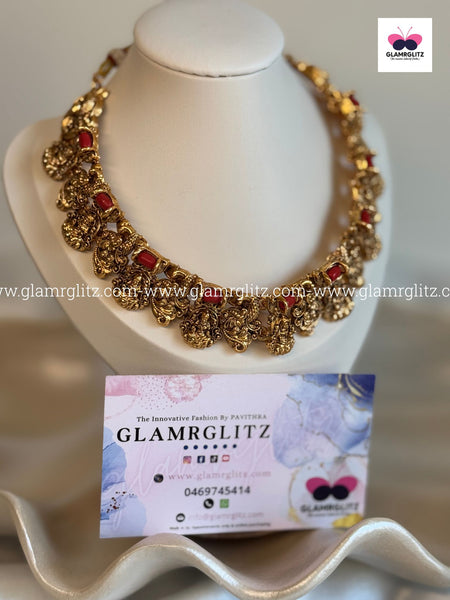 Laxmi Necklace Set – Matte Gold Finish with Jhumka Earrings