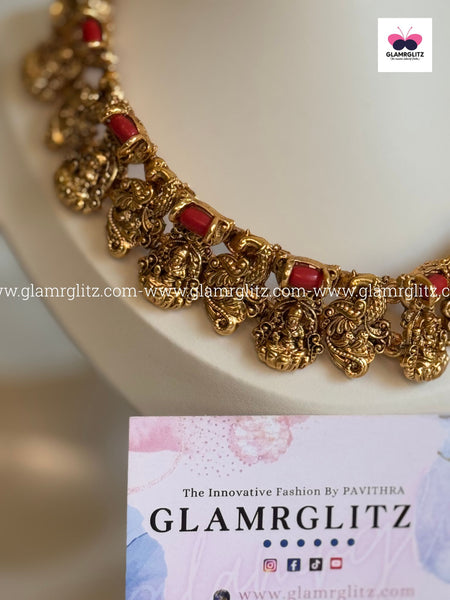 Laxmi Necklace Set – Matte Gold Finish with Jhumka Earrings