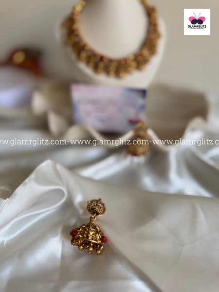 Laxmi Necklace Set – Matte Gold Finish with Jhumka Earrings