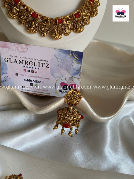 Laxmi Necklace Set – Matte Gold Finish with Jhumka Earrings
