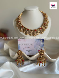Laxmi Necklace Set – Matte Gold Finish with Jhumka Earrings