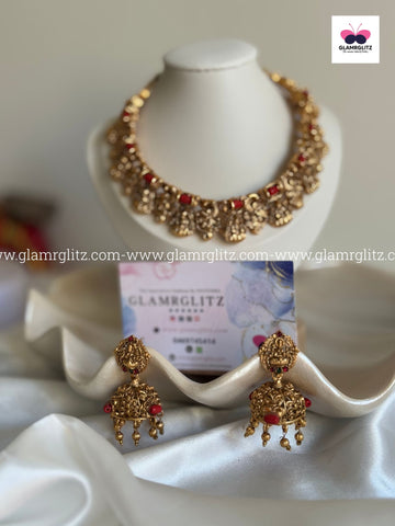 Laxmi Necklace Set – Matte Gold Finish with Jhumka Earrings