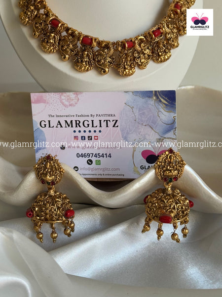 Laxmi Necklace Set – Matte Gold Finish with Jhumka Earrings