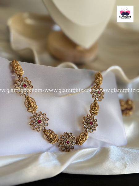 LaxLaxmi Necklace Set with Floral Design with Stud Earrings