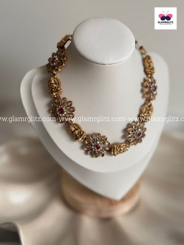LaxLaxmi Necklace Set with Floral Design with Stud Earrings