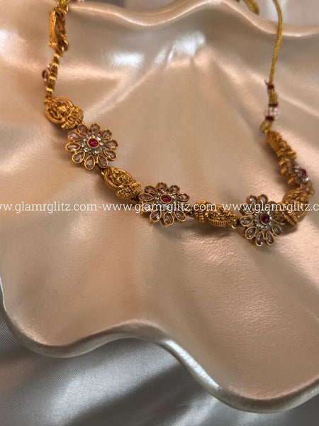 LaxLaxmi Necklace Set with Floral Design with Stud Earrings