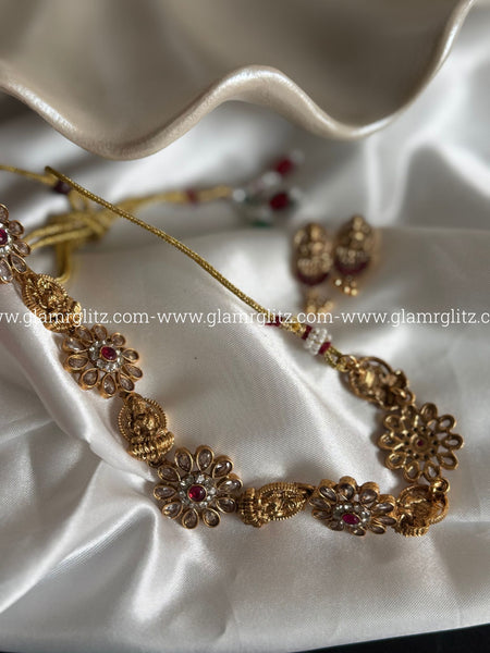 LaxLaxmi Necklace Set with Floral Design with Stud Earrings