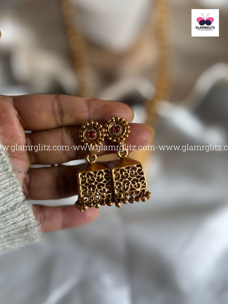 Elegant Long Square Haram with Matching Square Jhumkas