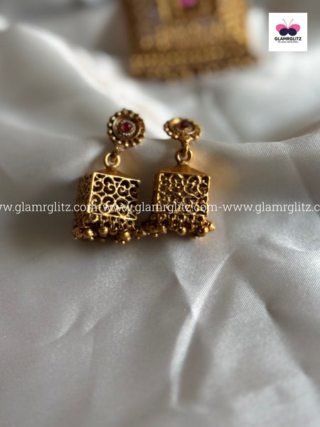 Elegant Long Square Haram with Matching Square Jhumkas