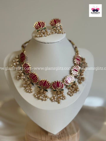 Lotus Necklace Set with Studs