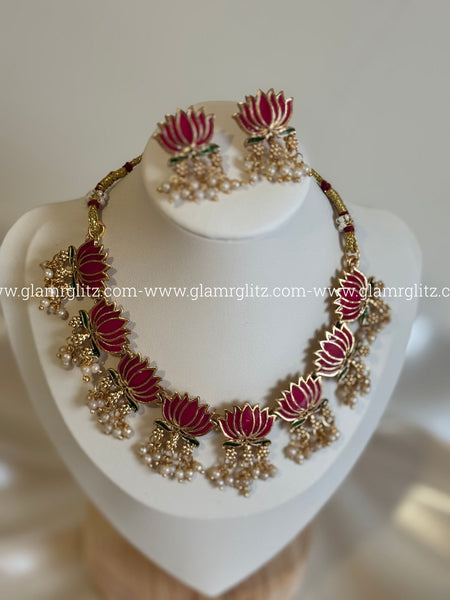 Lotus Necklace Set with Studs