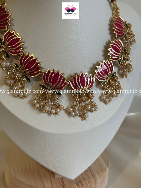 Lotus Necklace Set with Studs