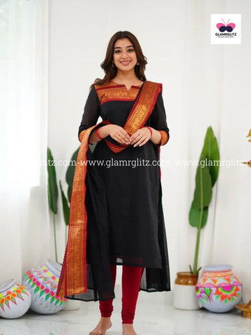 Silk Cotton Kurti and Dupatta Set