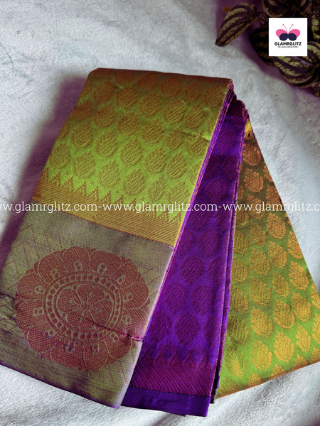 Silk Cotton Visri Fold Brocade Saree with Contrast Blouse