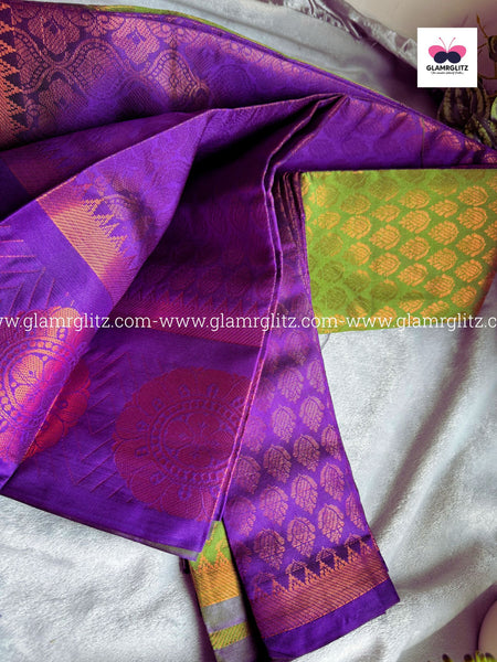Silk Cotton Visri Fold Brocade Saree with Contrast Blouse