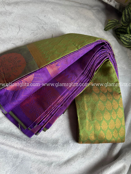 Silk Cotton Visri Fold Brocade Saree with Contrast Blouse