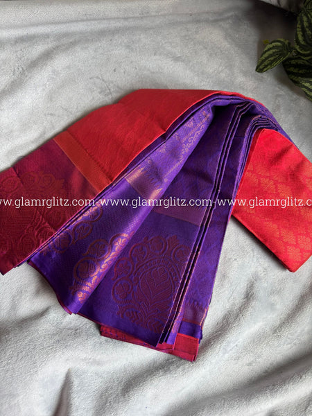 Silk Cotton Visri Fold Brocade Saree with Contrast Blouse