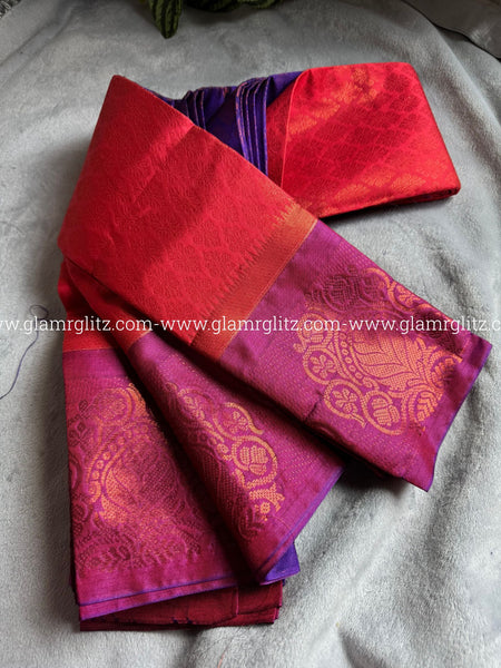 Silk Cotton Visri Fold Brocade Saree with Contrast Blouse