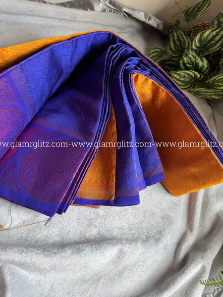 Silk Cotton Visri Fold Brocade Saree with Contrast Blouse