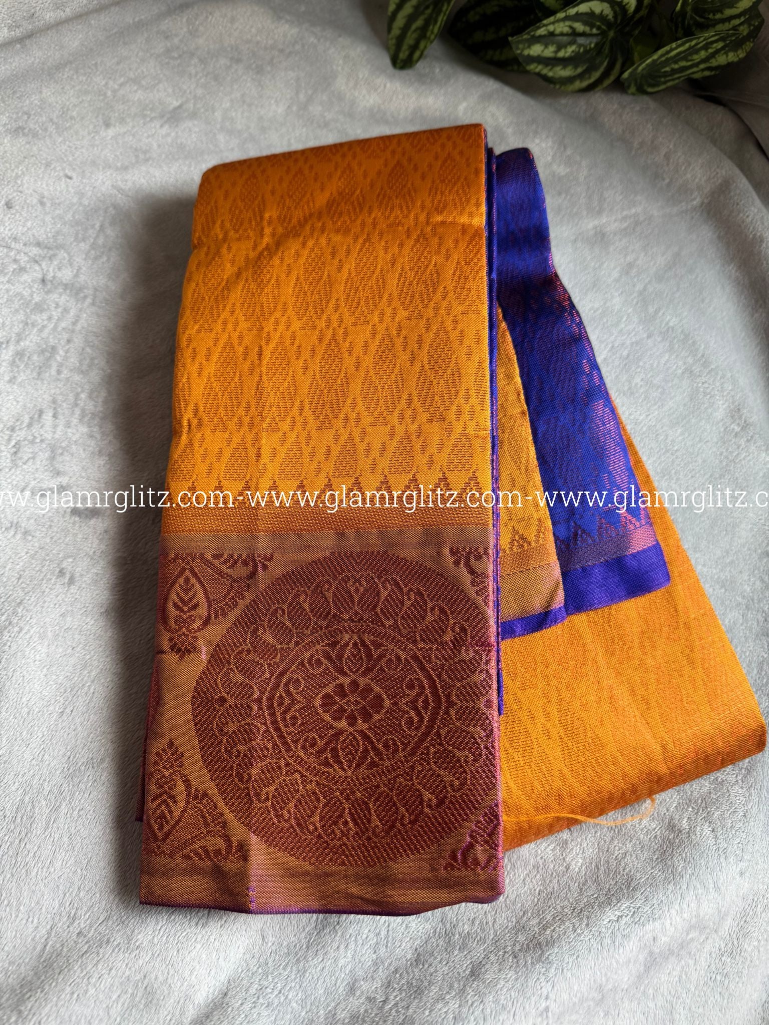 Silk Cotton Visri Fold Brocade Saree with Contrast Blouse